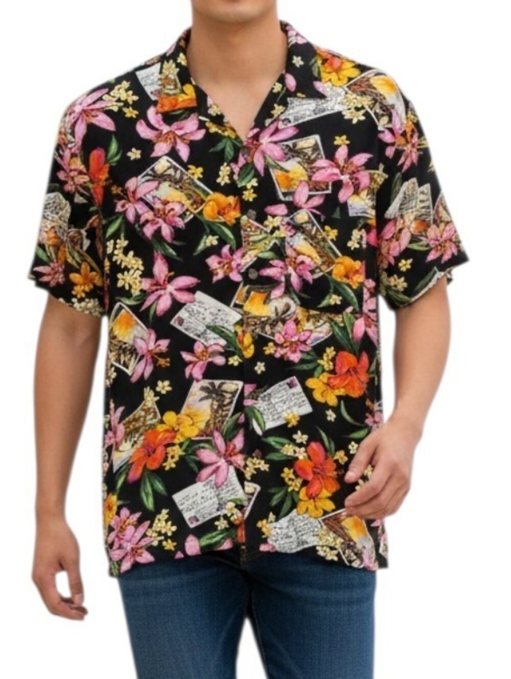 George Tropical Hawaiian Print Button Down Shirt